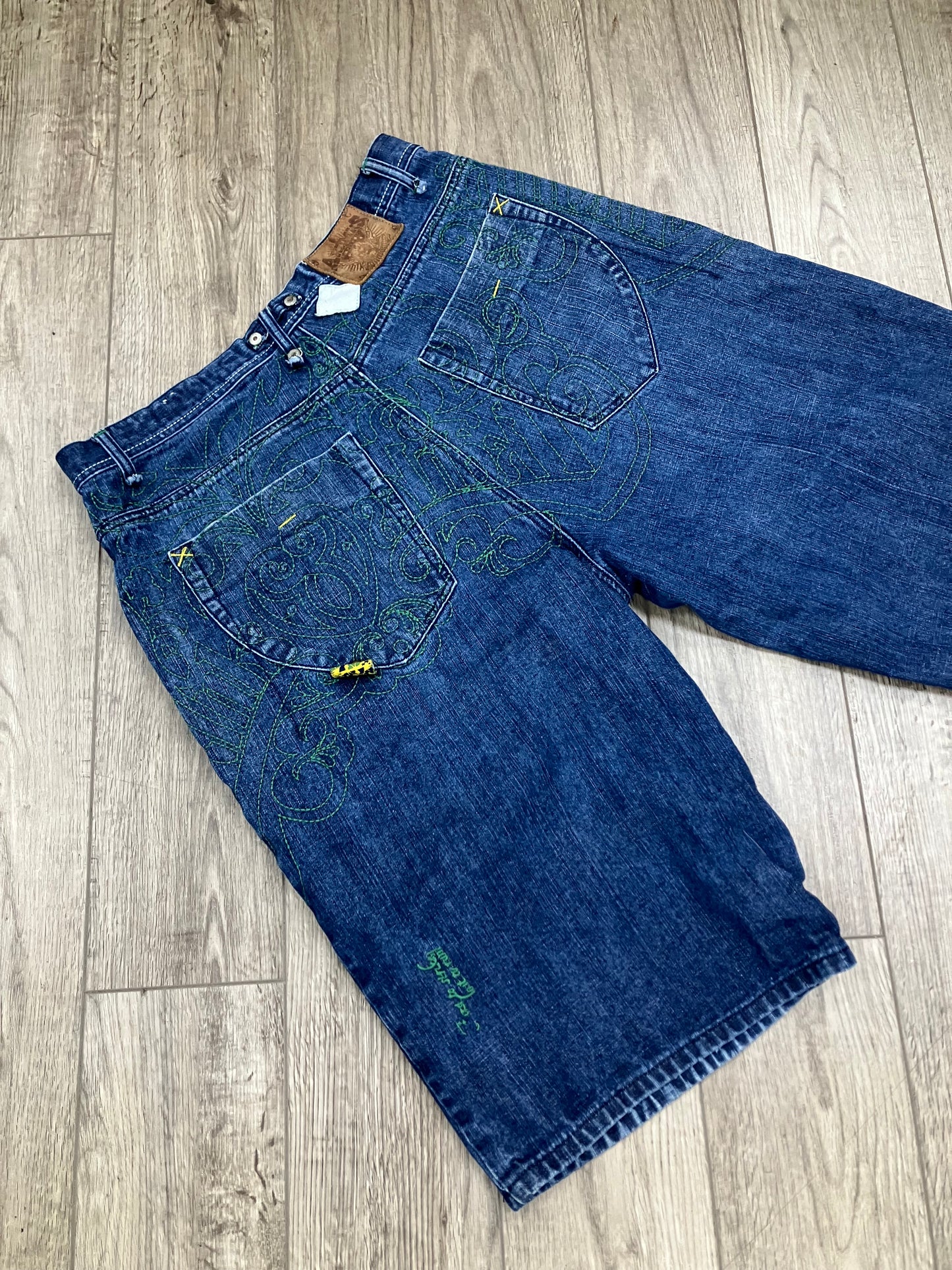 38 - Vtg Akademics Jorts Embroidery