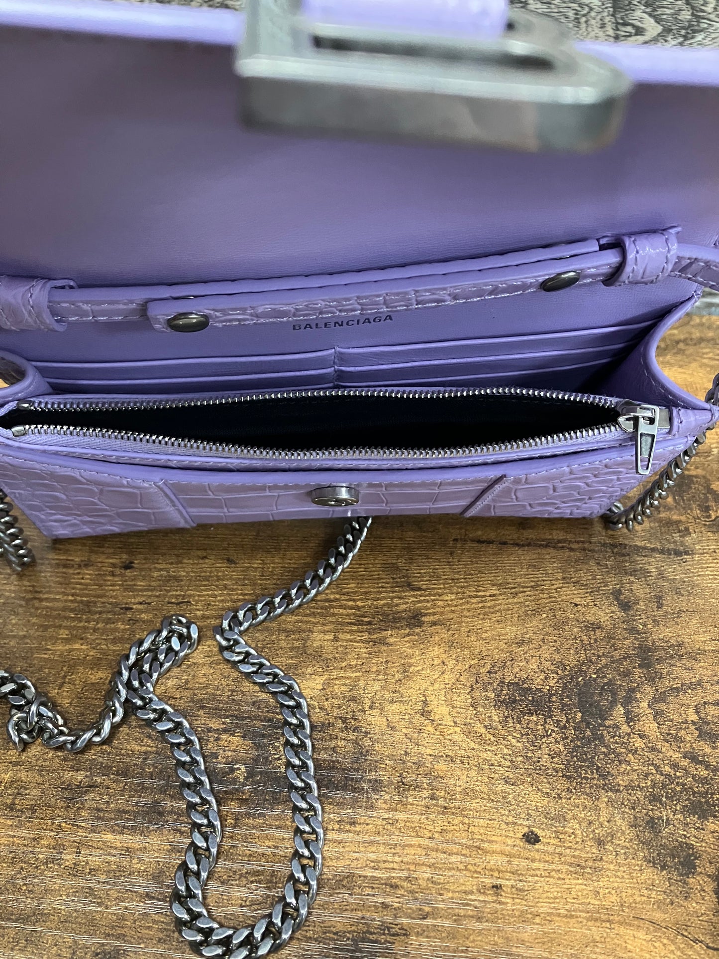 Balenciaga Embossed Hourglass Purse Purple Sz OS