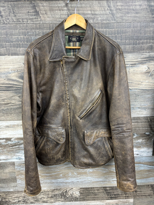 L-RRL LEATHER MOTO PLAID LINED JACKET