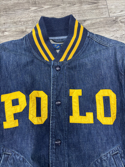 L- Polo Ralph Lauren Denim Letterman Spellout Baseball Varsity