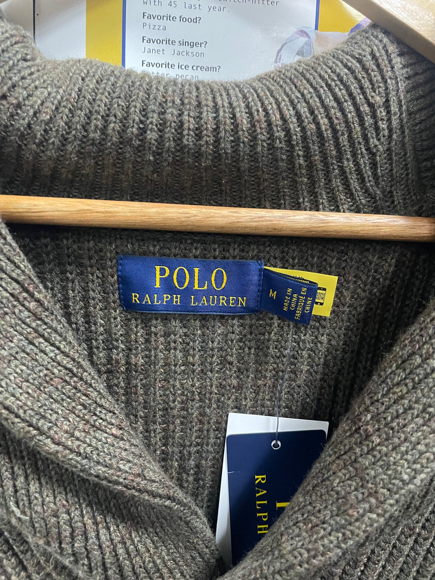 M - Polo Ralph Lauren olive green cotton shawl-collar cardigan