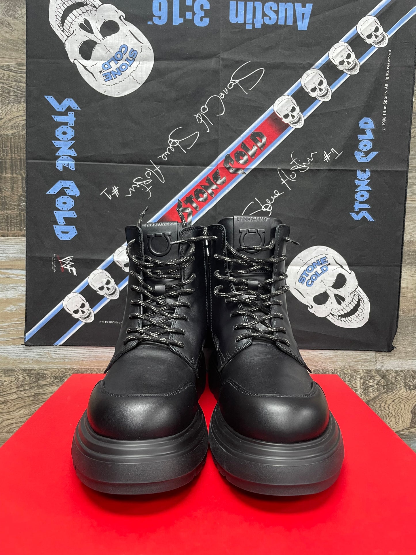 EU 10 - Salvatore Ferragamo
Men’s Black Maxi-Tongue Combat Boots