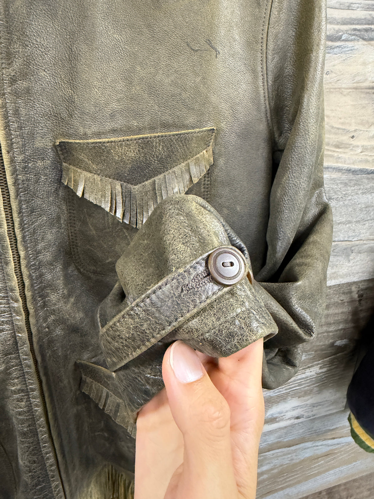 M- RRL Leather Fringe Zip jacket