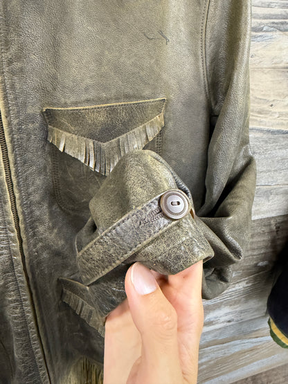 M- RRL Leather Fringe Zip jacket
