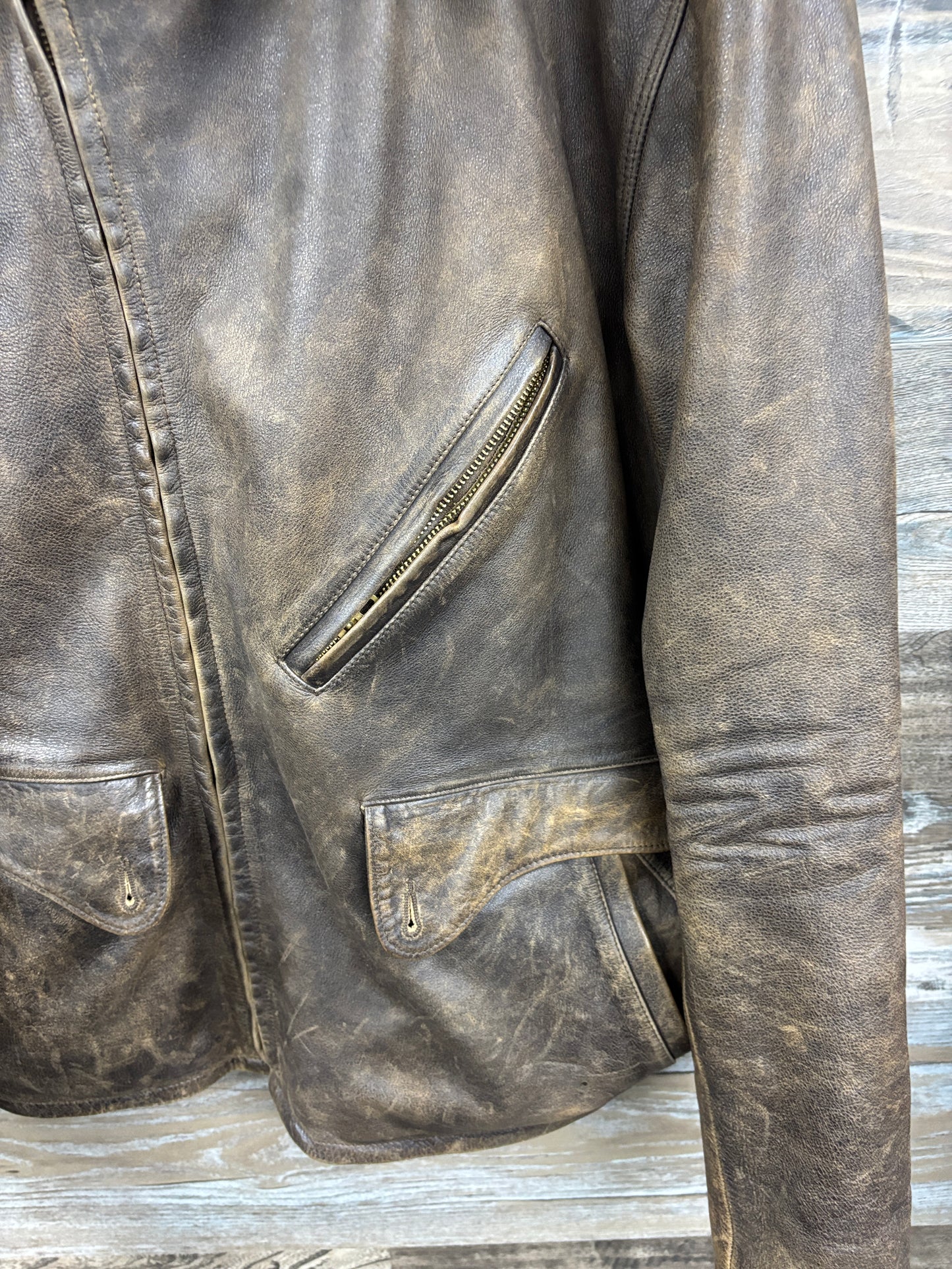 L-RRL LEATHER MOTO PLAID LINED JACKET
