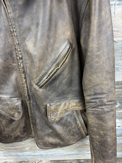 L-RRL LEATHER MOTO PLAID LINED JACKET