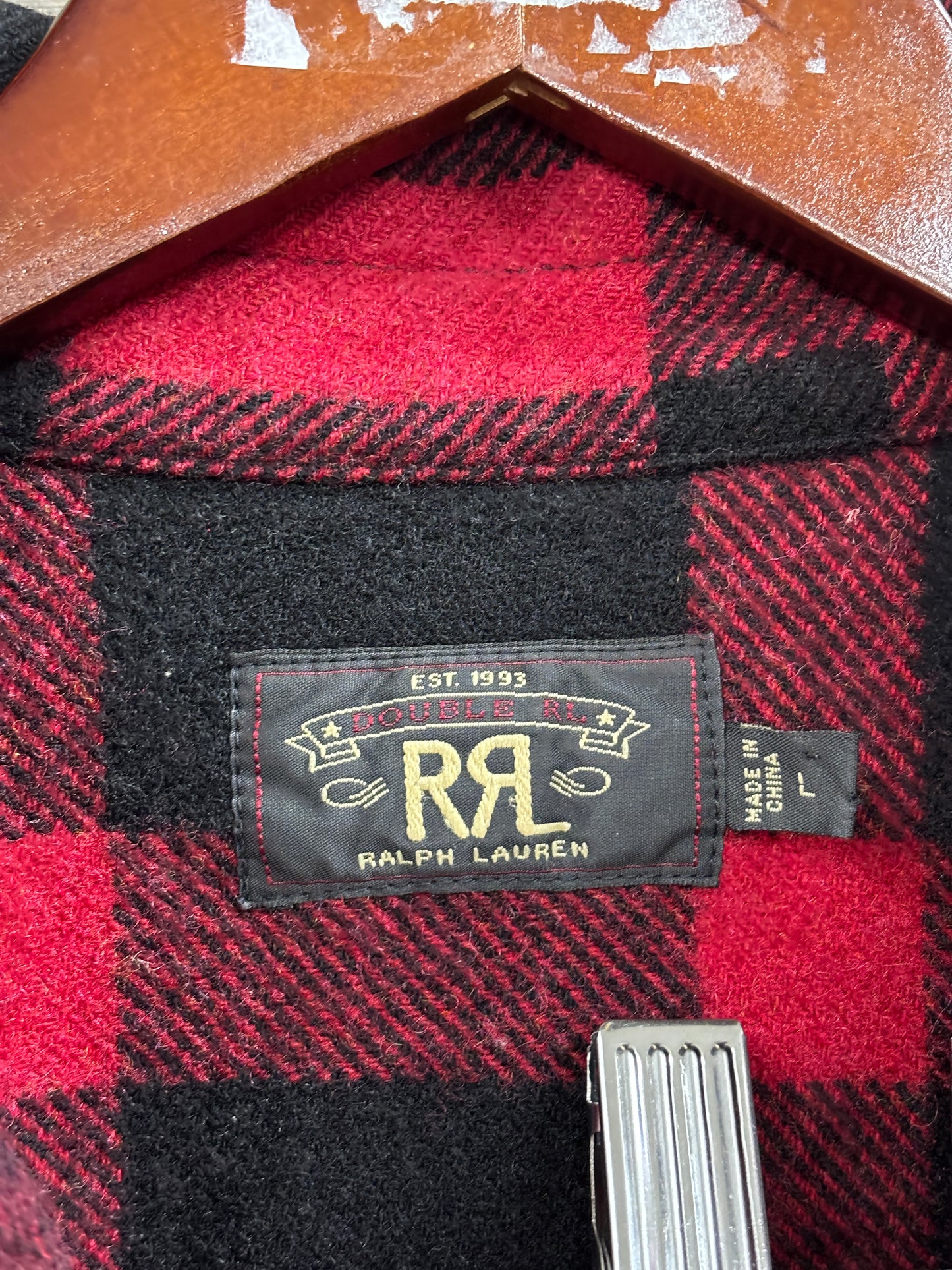 RRL plaid hunting jacket USA flag Large