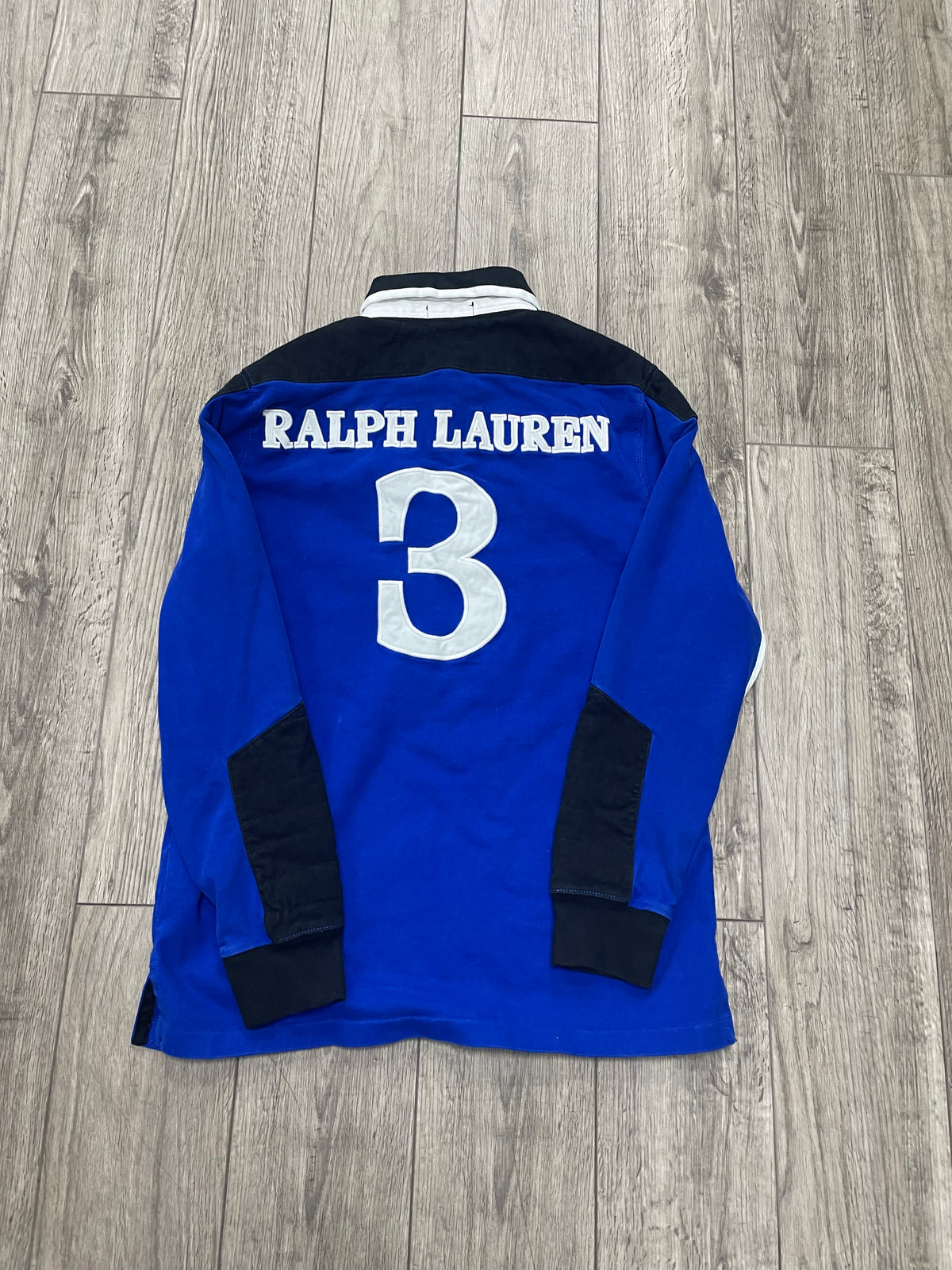 M - Polo Ralph Blue/Black Long Sleeve Rugby