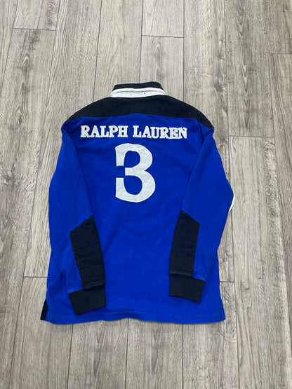 M - Polo Ralph Blue/Black Long Sleeve Rugby