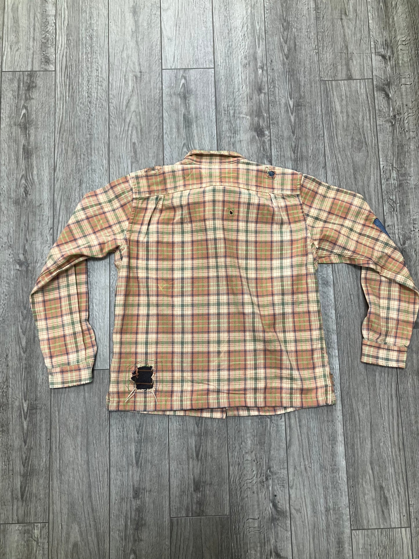 RRL REPAIRED PLAID TWILL CAMP SHIRT L