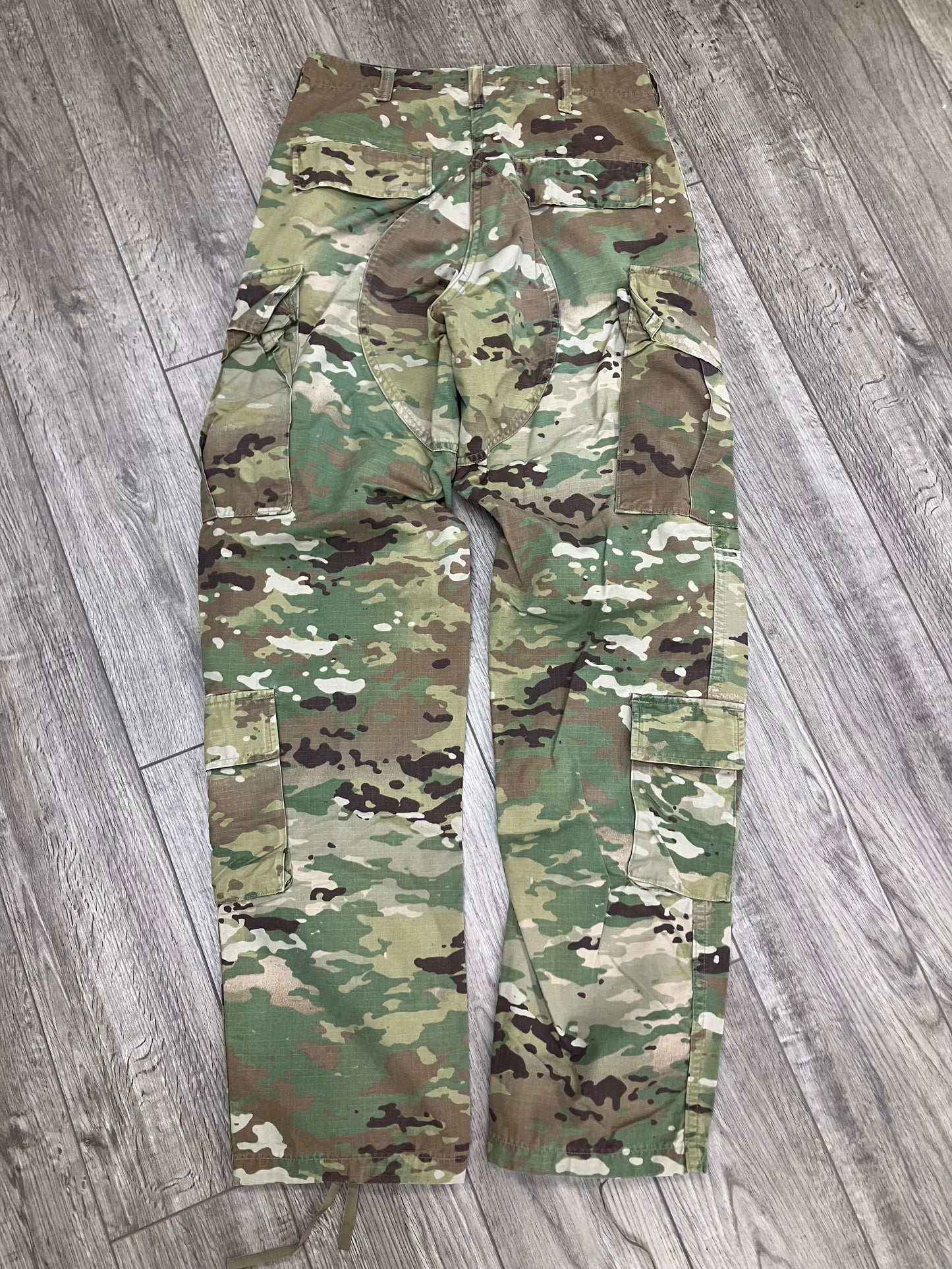 30-White Green Camo Double Knee Cargo Pants