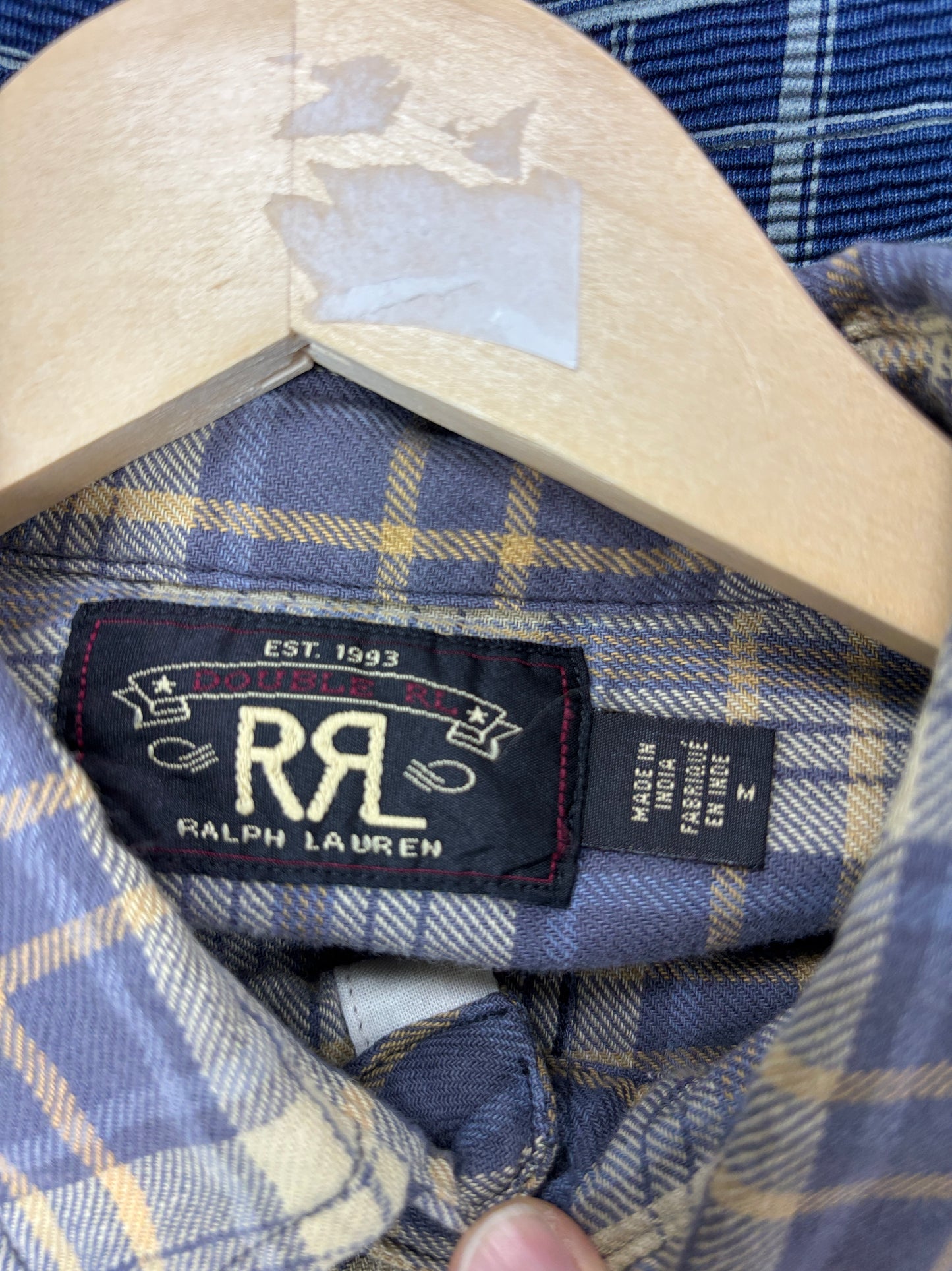 M- RRL PLAID TWILL FLANNEL FADED BLUE/YELLOW