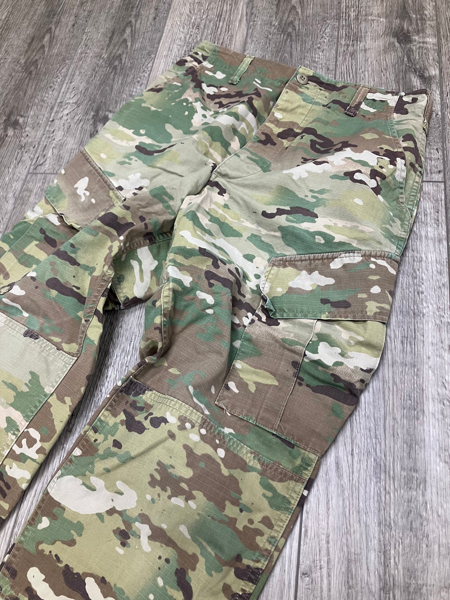 30-White Green Camo Double Knee Cargo Pants