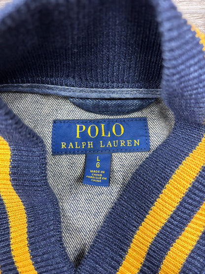 L- Polo Ralph Lauren Denim Letterman Spellout Baseball Varsity