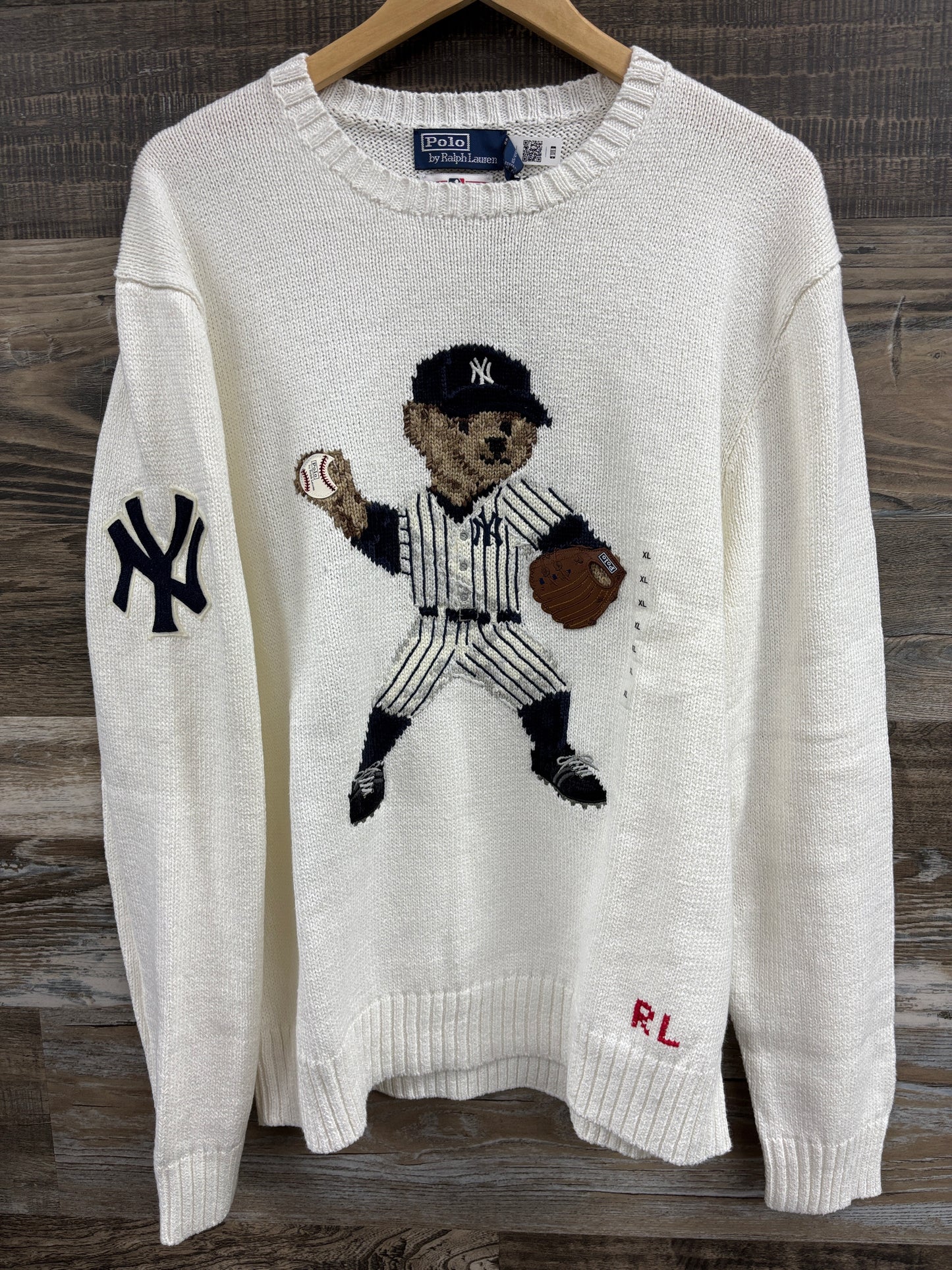 XL- Polo Ralph New York Yankees white sweater