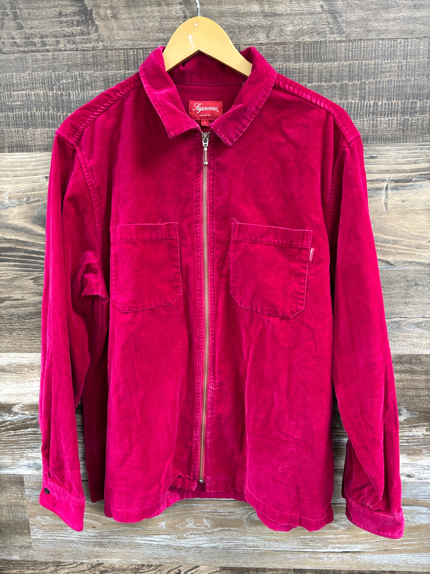 L- Supreme pink velvet zip shirt