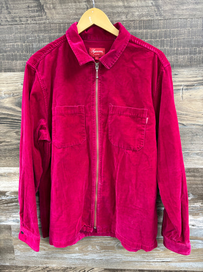 L- Supreme pink velvet zip shirt