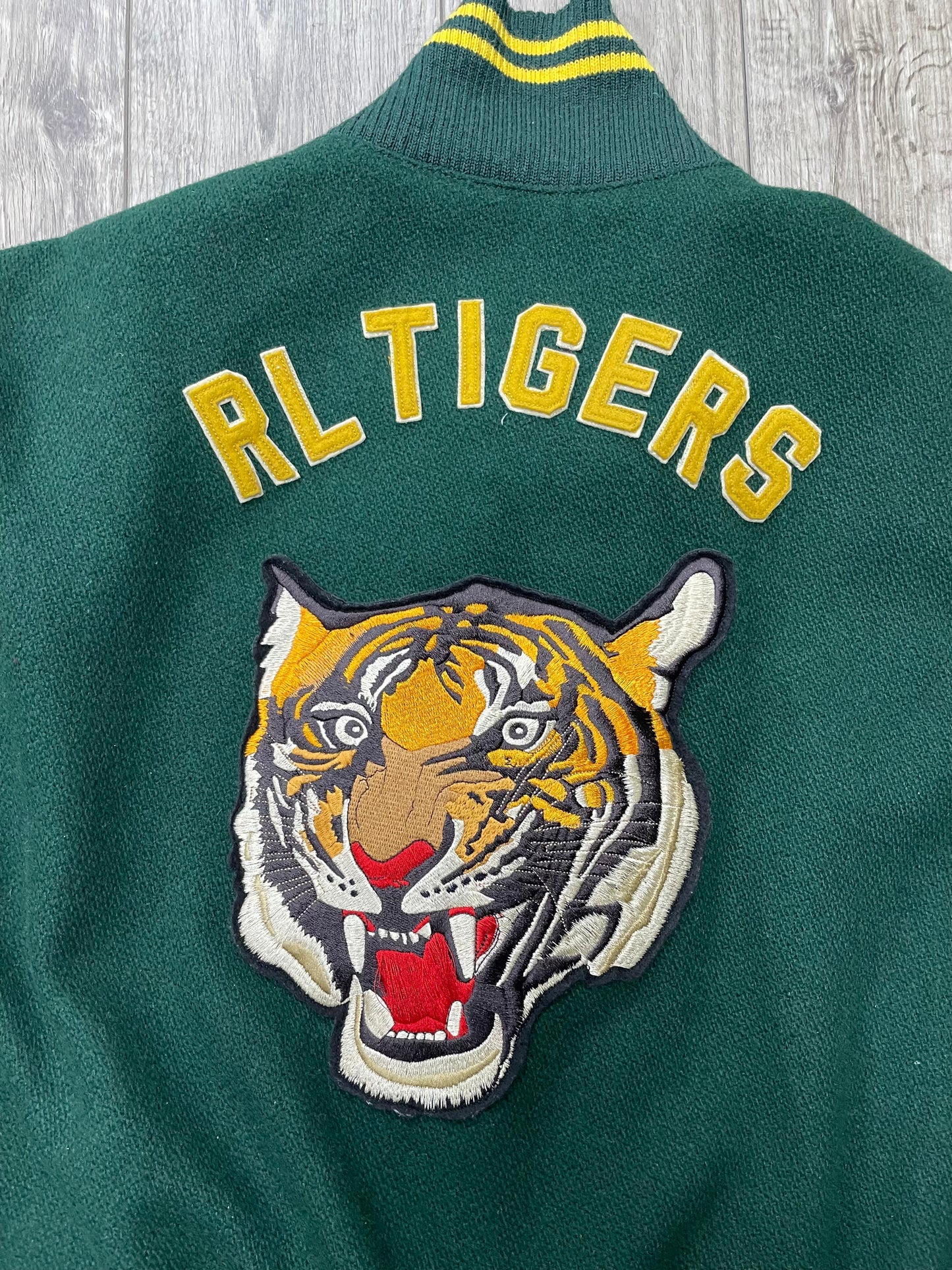 Polo Ralph Lauren RL Tigers Wool-Blend Leather Letterman Varsity Jacket XL