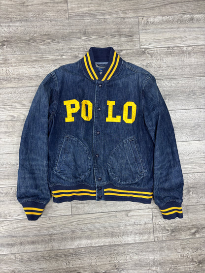 L- Polo Ralph Lauren Denim Letterman Spellout Baseball Varsity