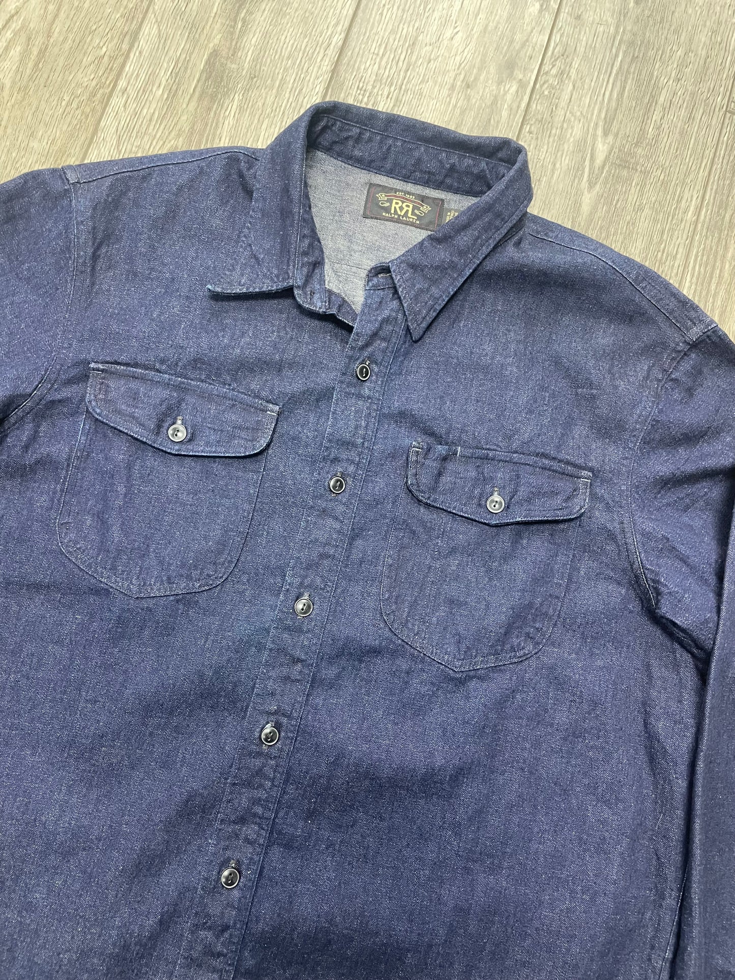 RRL Dark Washed Linen Denim Workshirt L