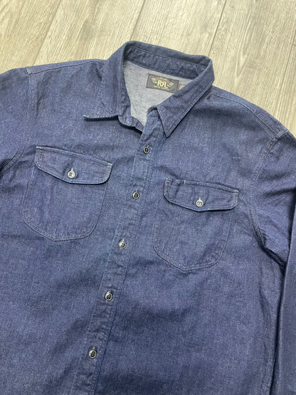 RRL Dark Washed Linen Denim Workshirt L