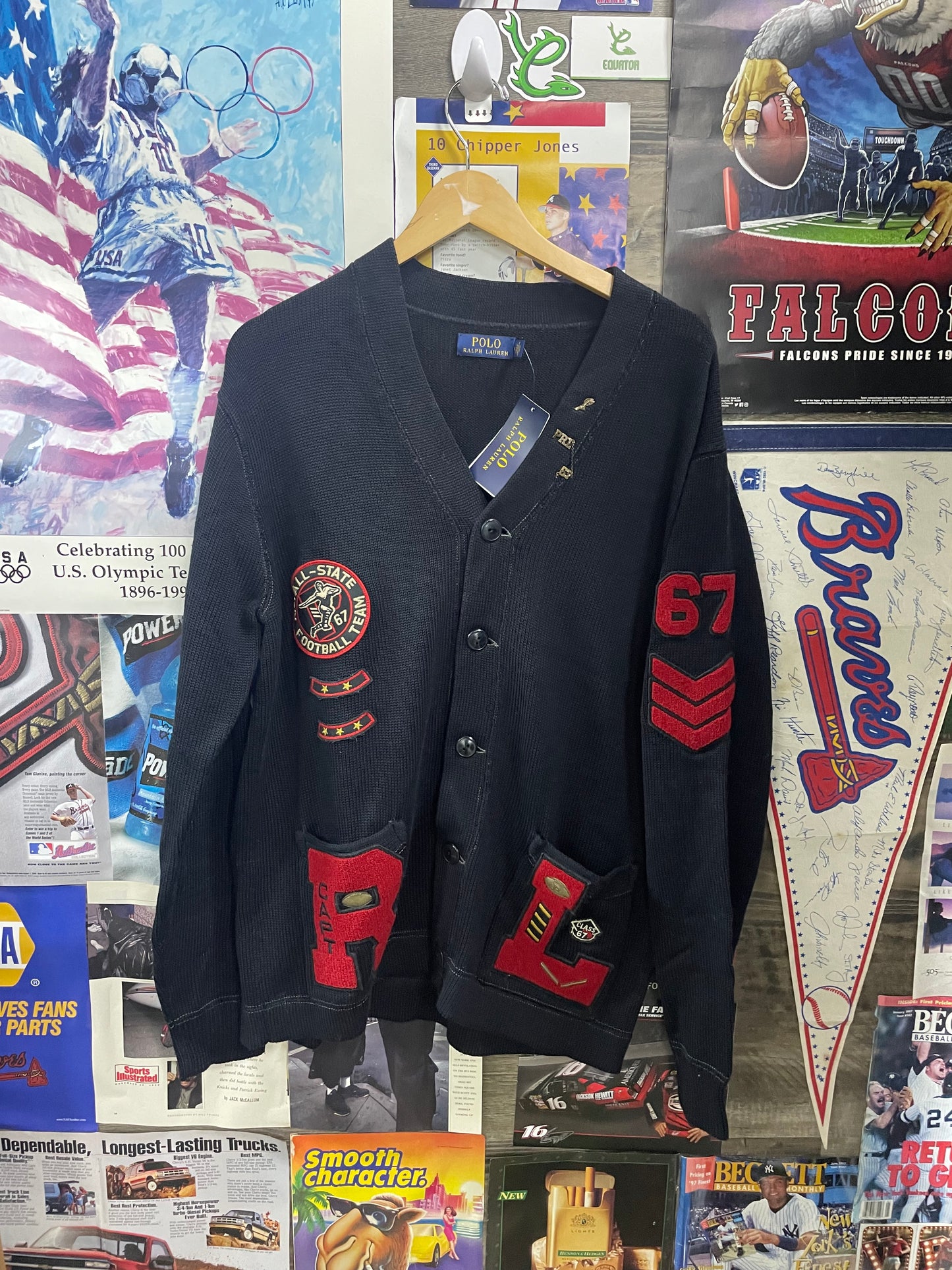 M - Polo Ralph Lauren Black Letterman Tiger Cardigan