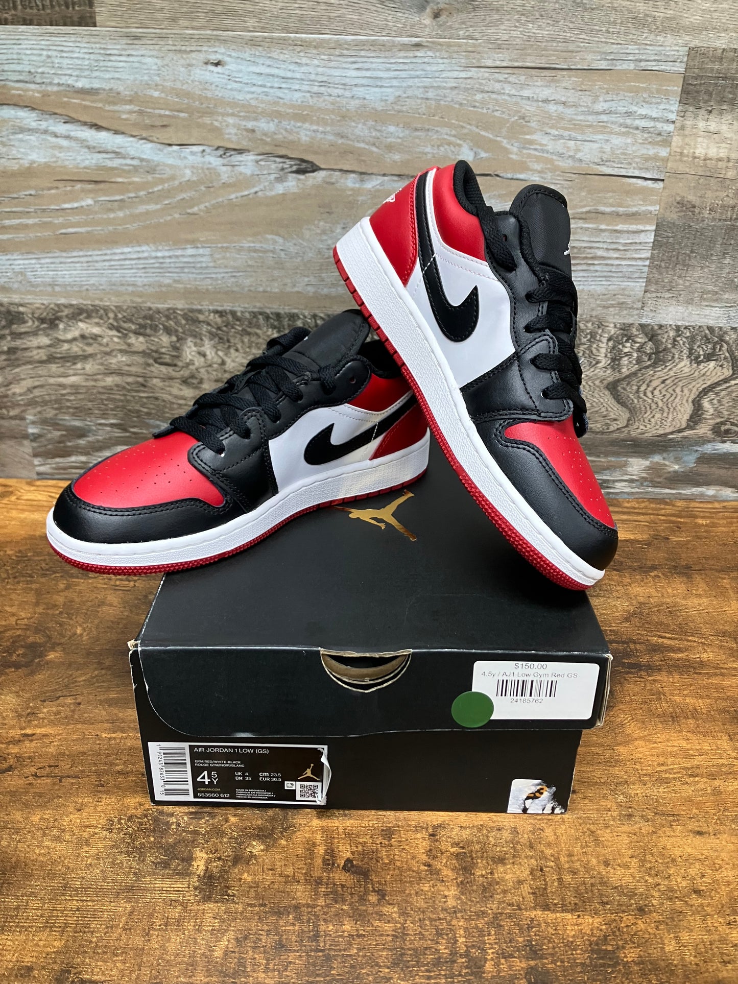 Size 4.5Y - Air Jordon 1 Low Bred Toe