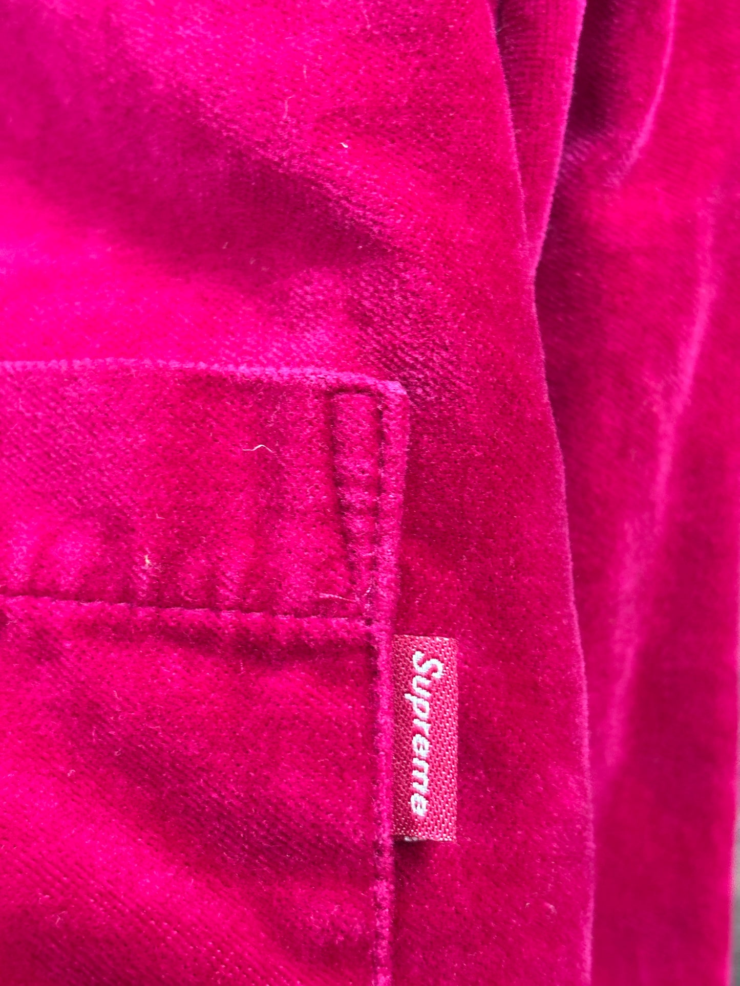 L- Supreme pink velvet zip shirt