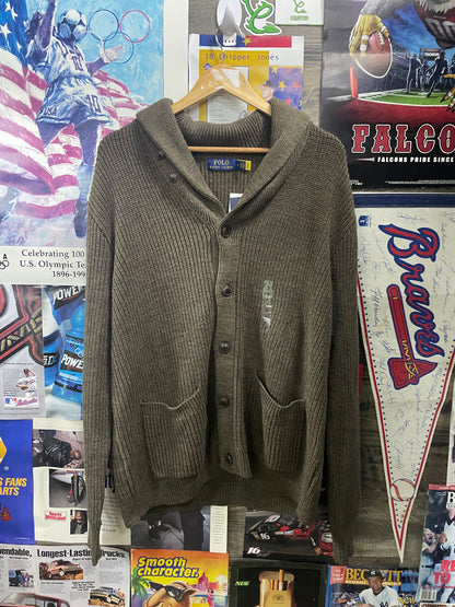 M - Polo Ralph Lauren olive green cotton shawl-collar cardigan