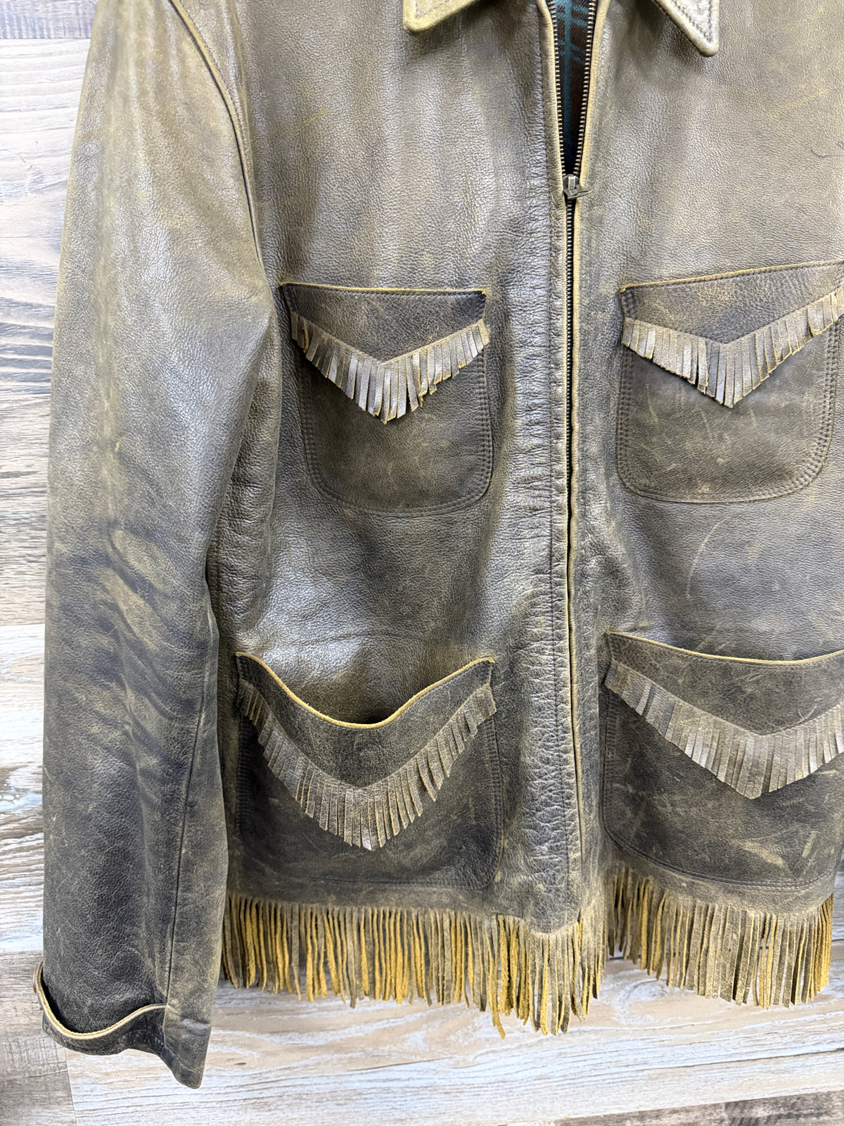 M- RRL Leather Fringe Zip jacket