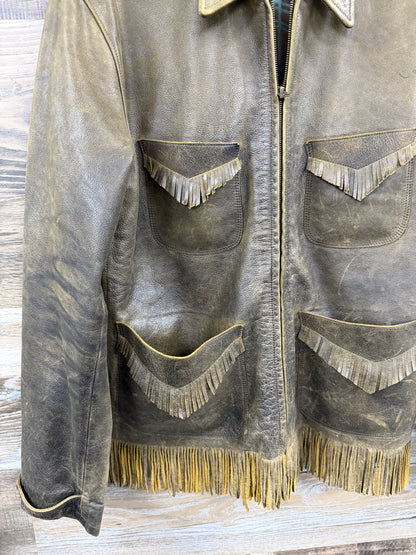 M- RRL Leather Fringe Zip jacket