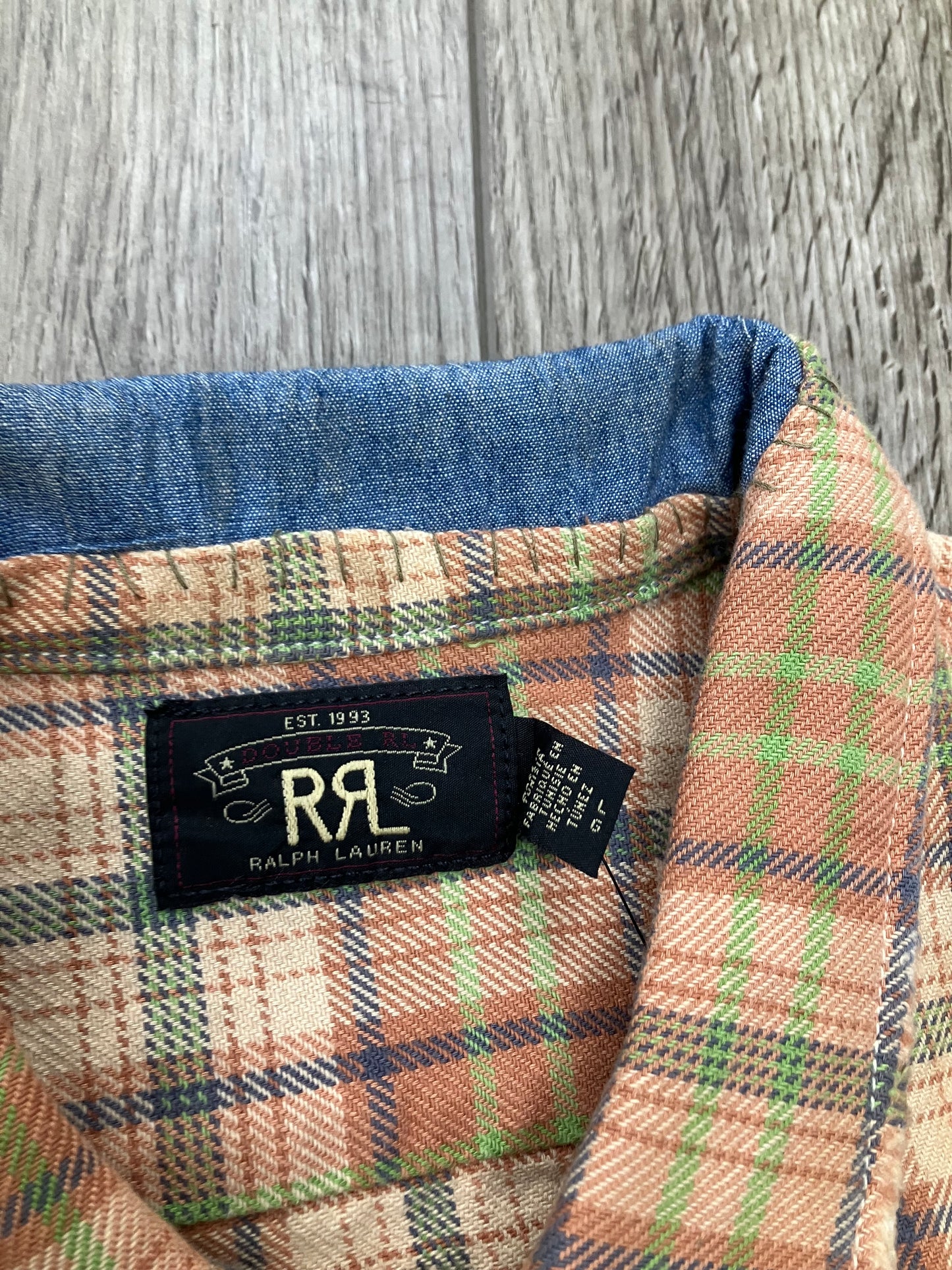 RRL REPAIRED PLAID TWILL CAMP SHIRT L
