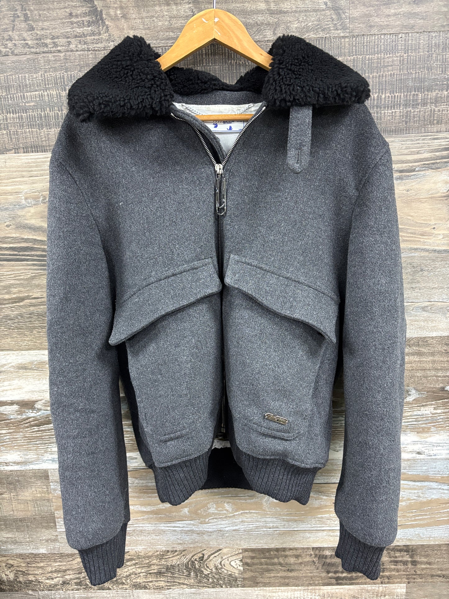 L- Off-White wool bomber aviator jacket
