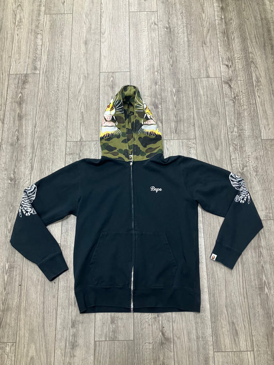 A Bathing Ape Embroidery Full Zip Hoodie Black L