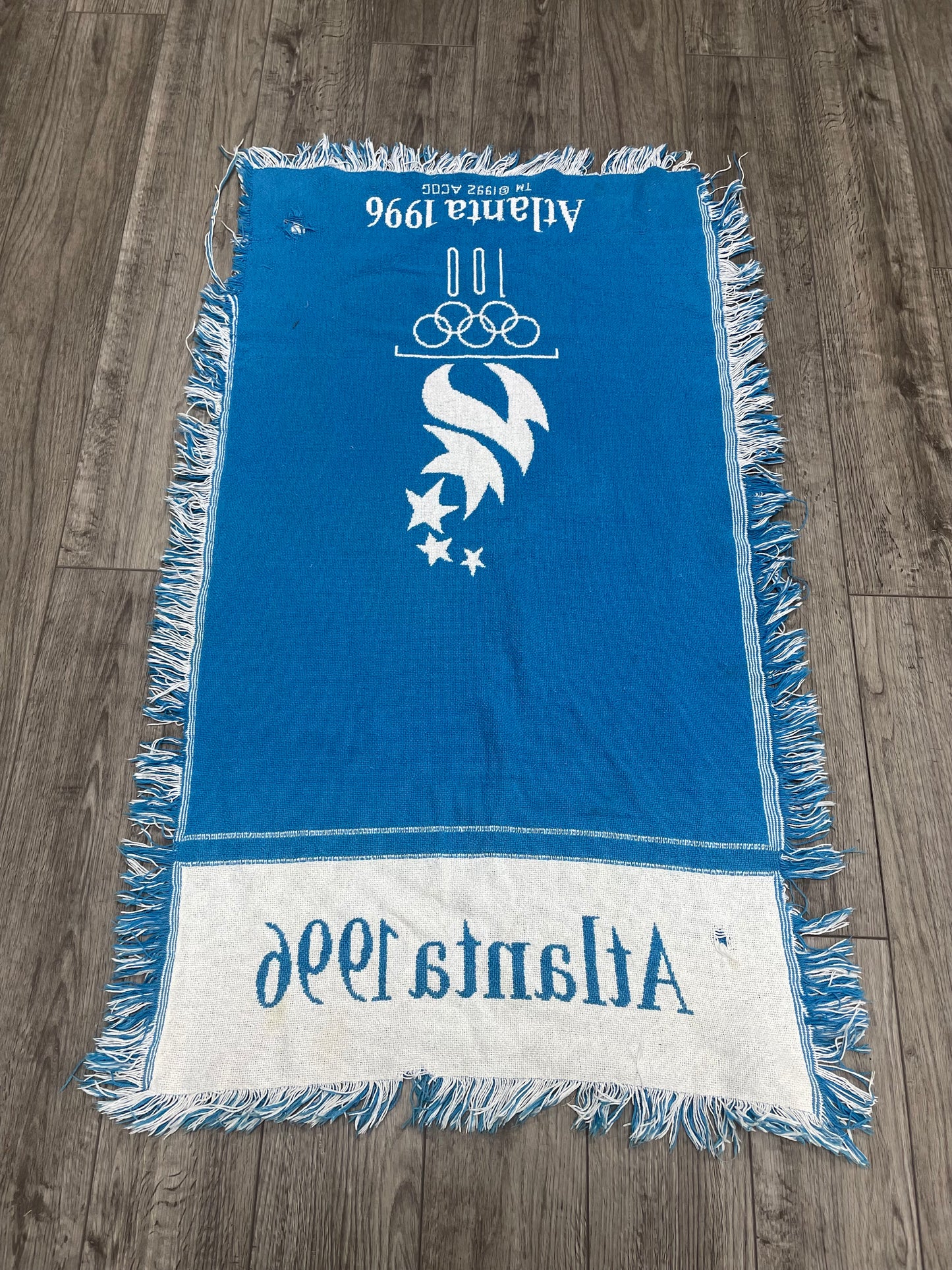 OS - 1996 Atlanta Centennial Olympic Games official woven fringe throw blanket