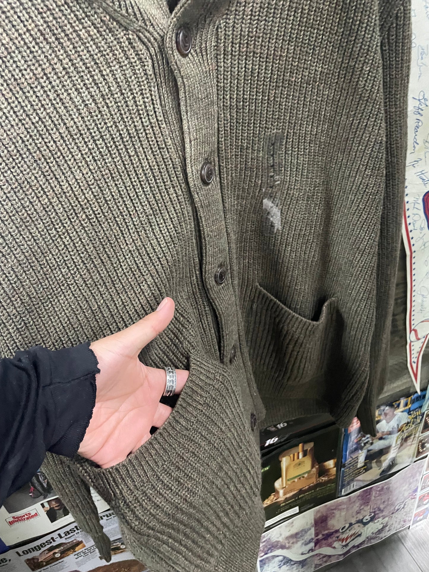 M - Polo Ralph Lauren olive green cotton shawl-collar cardigan