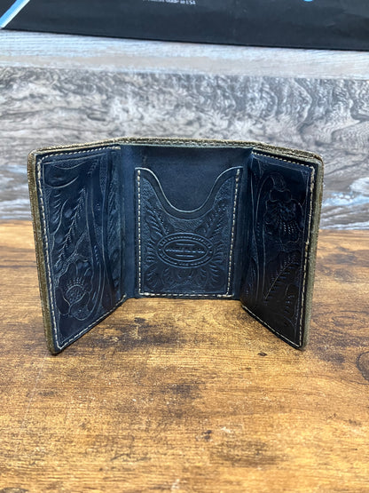 Double RL Tri-Fold Tooled Leather Wallet OS