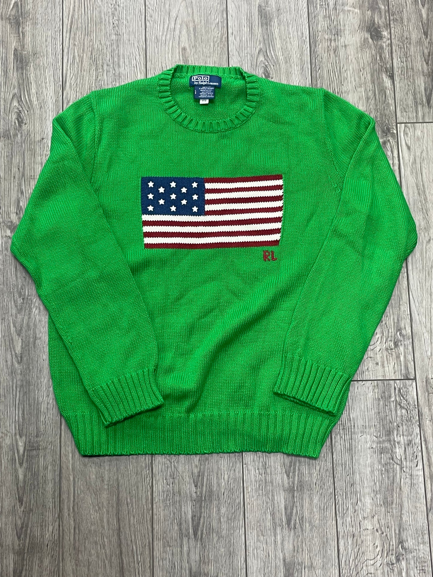 L - Polo Green USA Flag Sweater