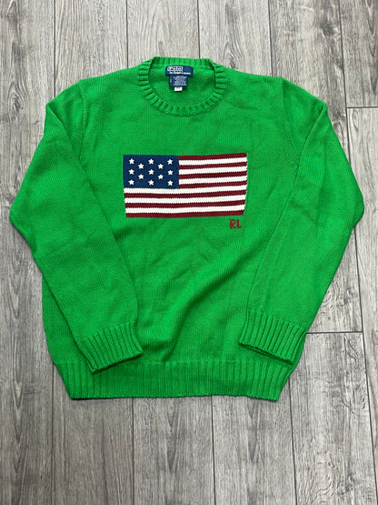 L - Polo Green USA Flag Sweater