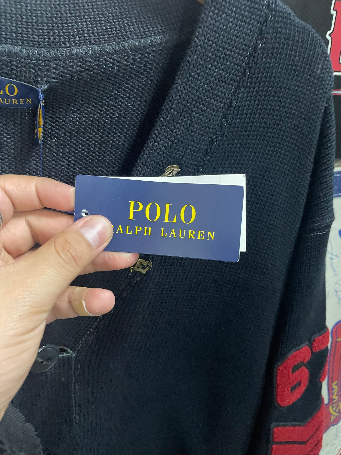 M - Polo Ralph Lauren Black Letterman Tiger Cardigan