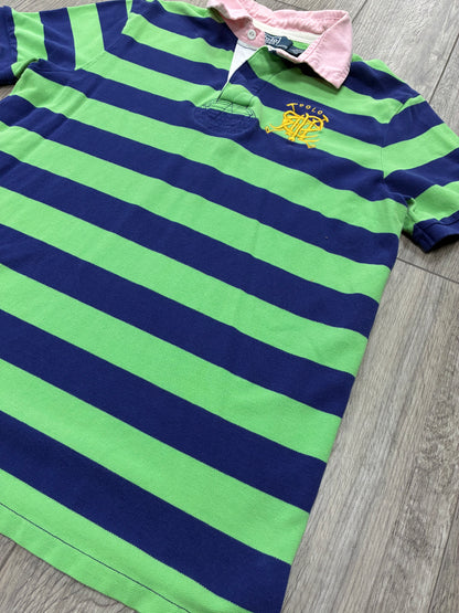 L - Polo Ralph Lauren Pink Collar Green Blue Striped shirt