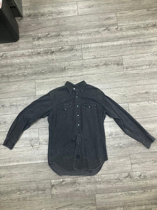 RRL Ralph Lauren Denim Shirt Large Pearl Snap Western Grey Black Long Sleeve Men N