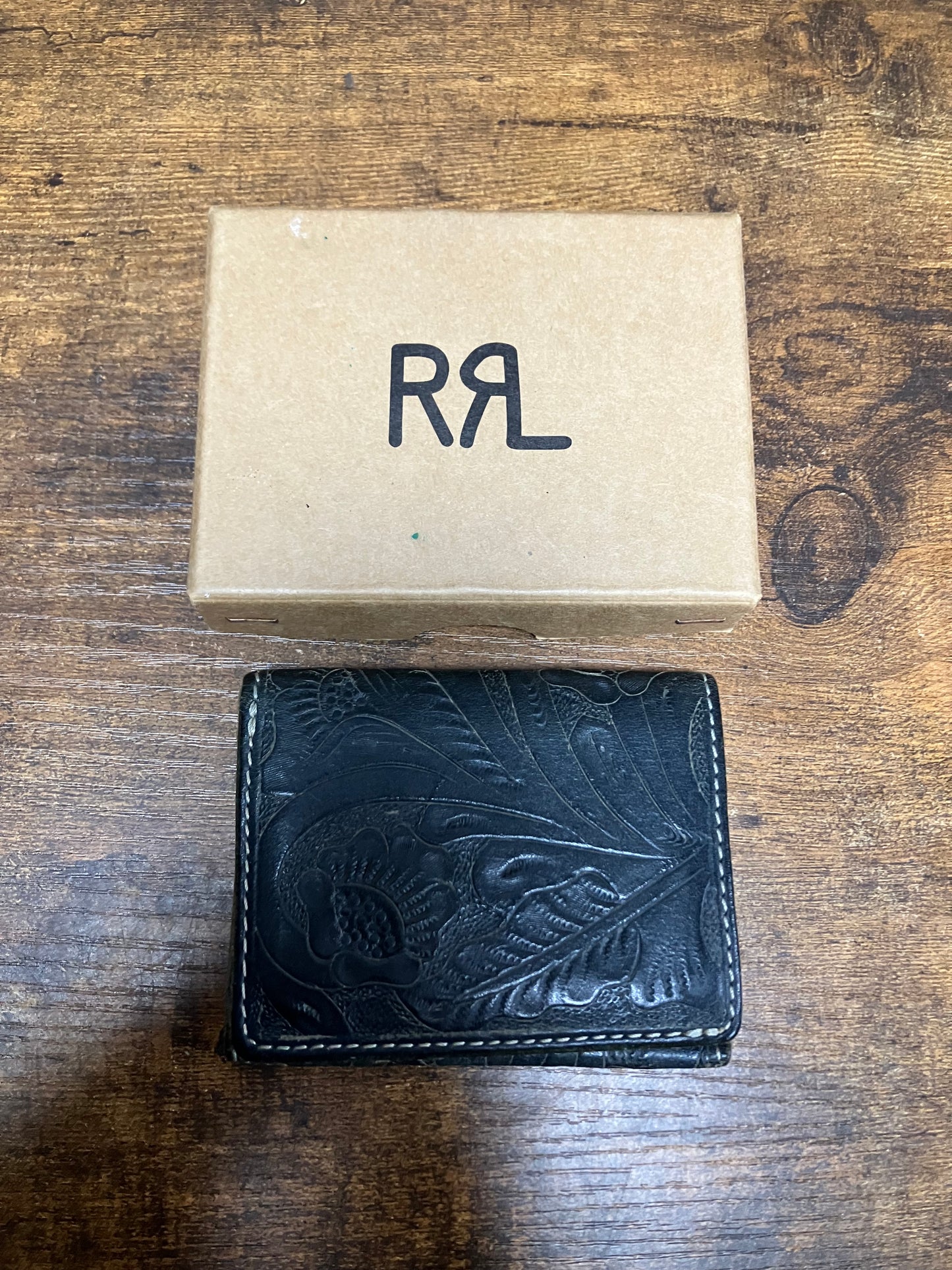 Double RL Tri-Fold Tooled Leather Wallet OS