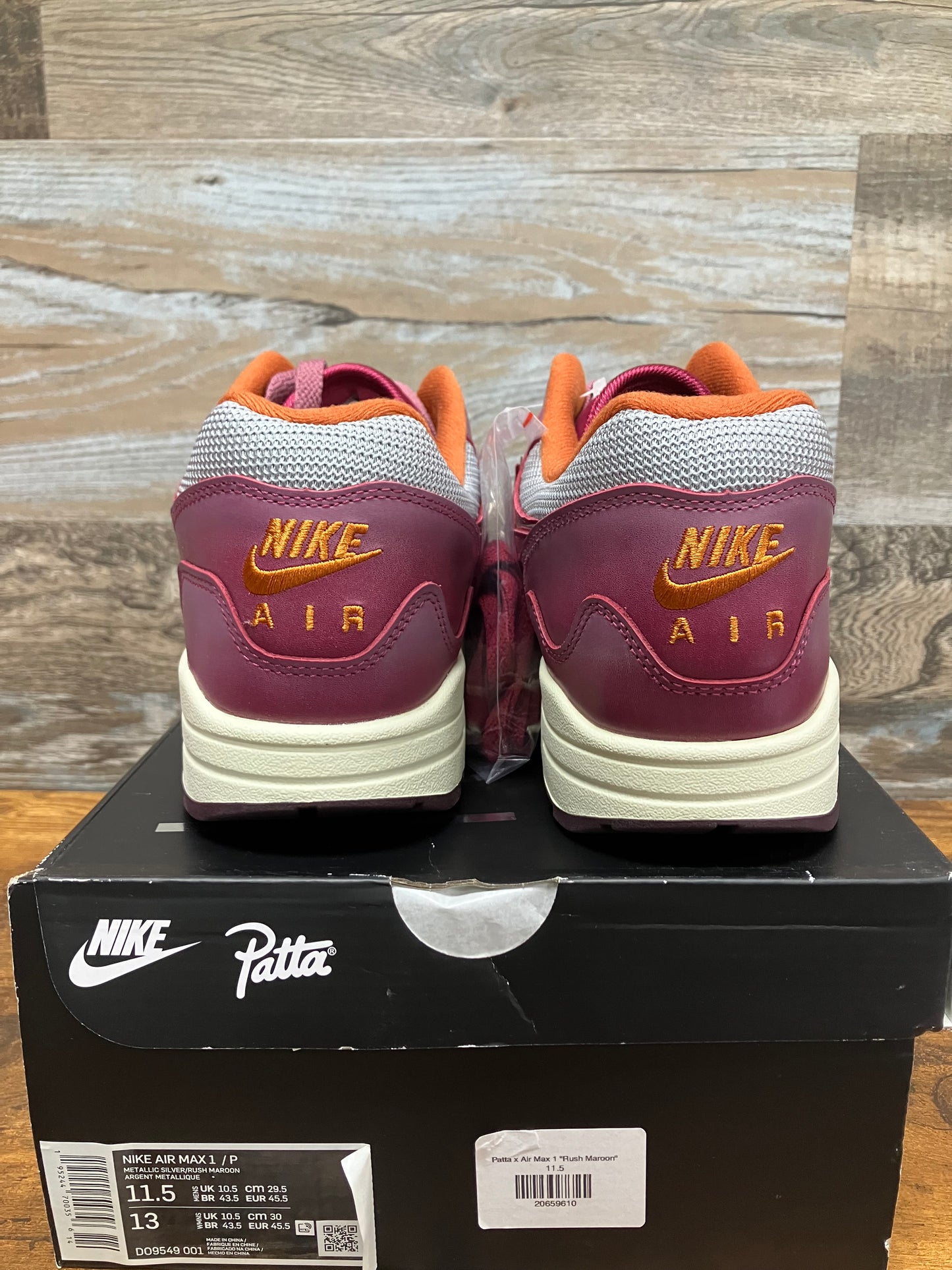 Nike Air Max 1 Patta Maroon Size 11.5