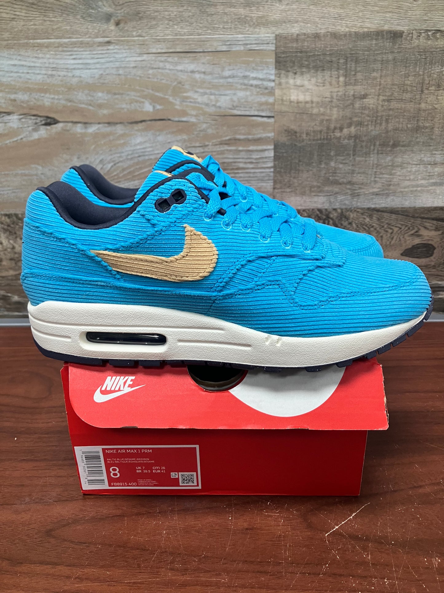 Air max 1 corduroy Baltic Blue size 8 New