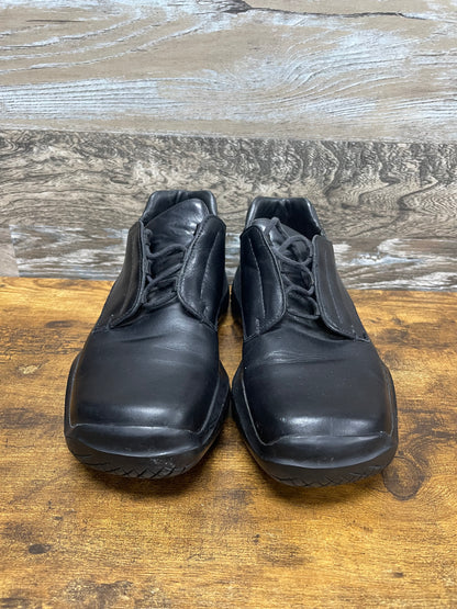 8.5 - vintage Prada AW99 black leather square-toe derby shoes