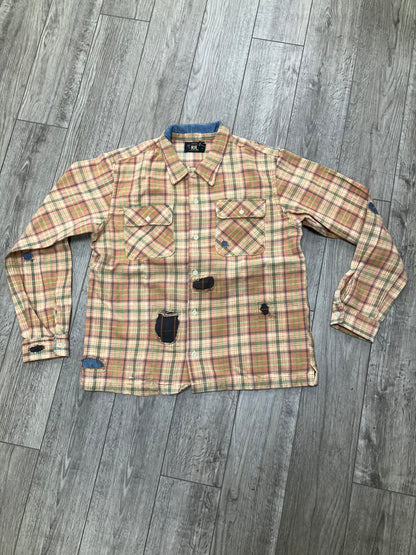 RRL REPAIRED PLAID TWILL CAMP SHIRT L