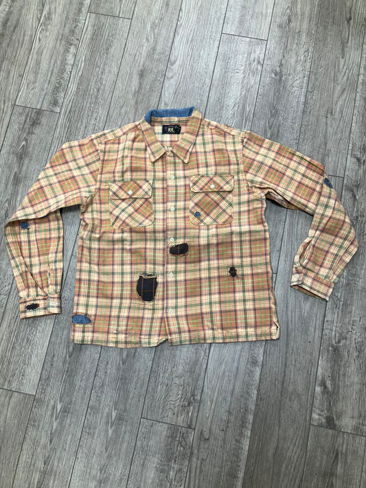 RRL REPAIRED PLAID TWILL CAMP SHIRT L