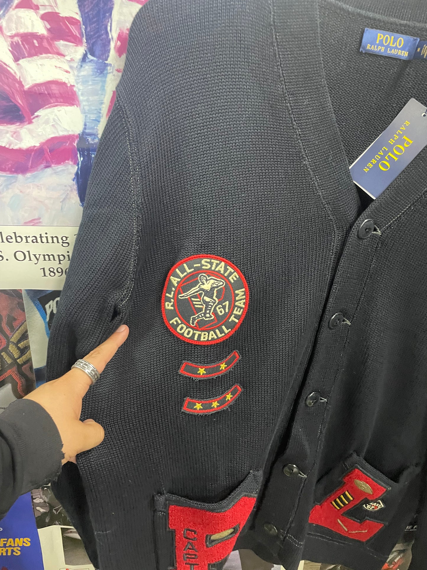 M - Polo Ralph Lauren Black Letterman Tiger Cardigan