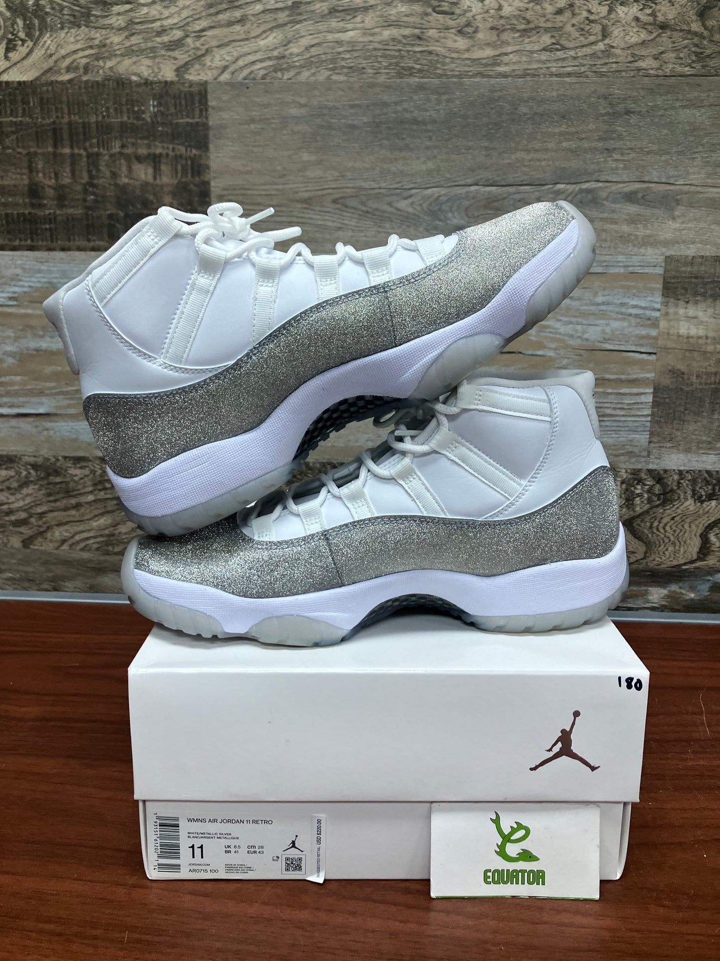 Jordan 11 White Metallic Silver Size 11W